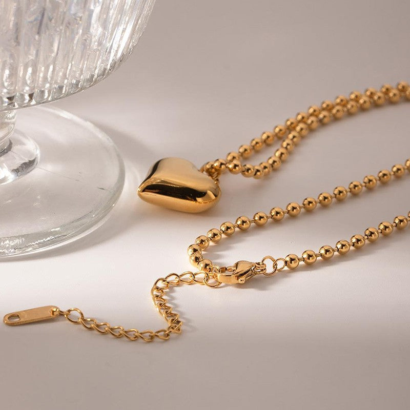 Heart Ball Chain Bubble Necklace - Gold