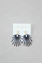 Load image into Gallery viewer, Hammered Gold Sunburst Drop Earrings - Navy Blue
