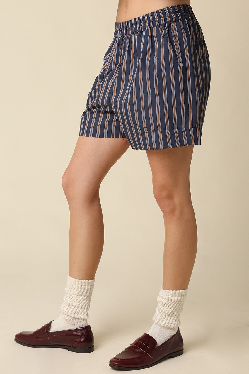 Hunter Stripe Relaxed Shorts - Navy Brown