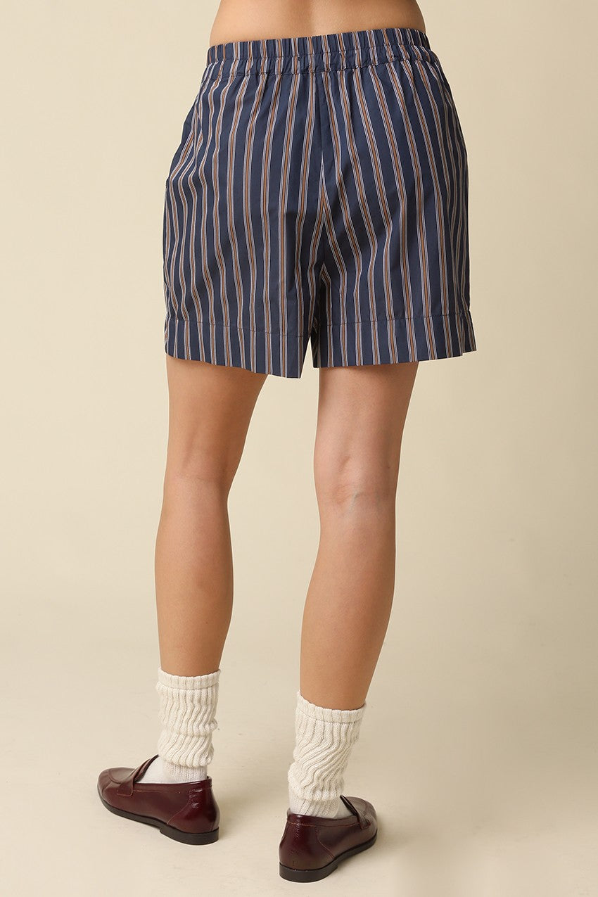 Hunter Stripe Relaxed Shorts - Navy Brown