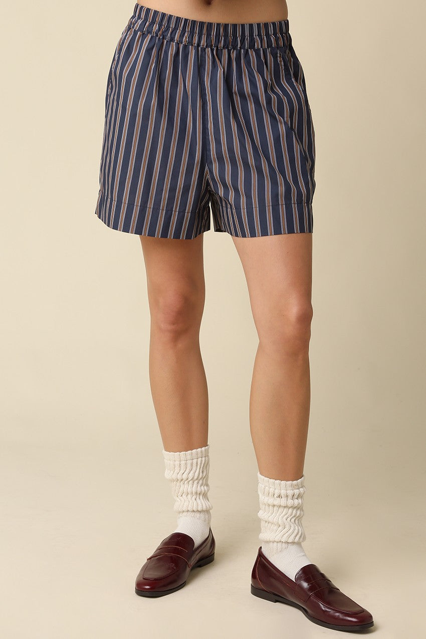 Hunter Stripe Relaxed Shorts - Navy Brown