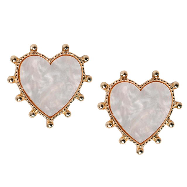 Gold Studded Pink Tortoise Heart Statement Earrings
