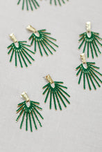 Load image into Gallery viewer, Hammered Gold Sunburst Drop Earrings - Olive Green
