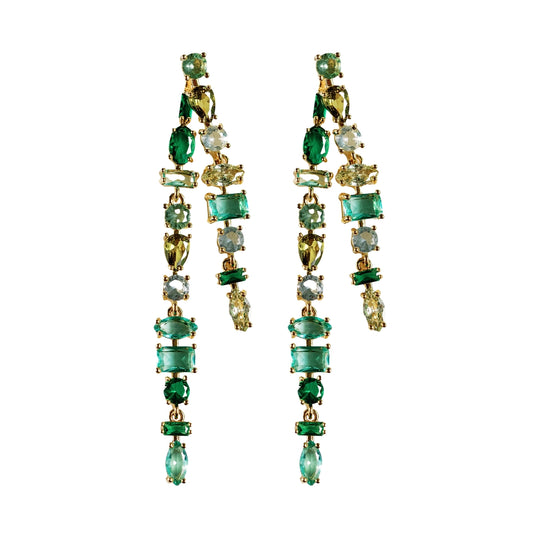 Ombre Crystal Layered Duster Statement Earrings - Green Tone