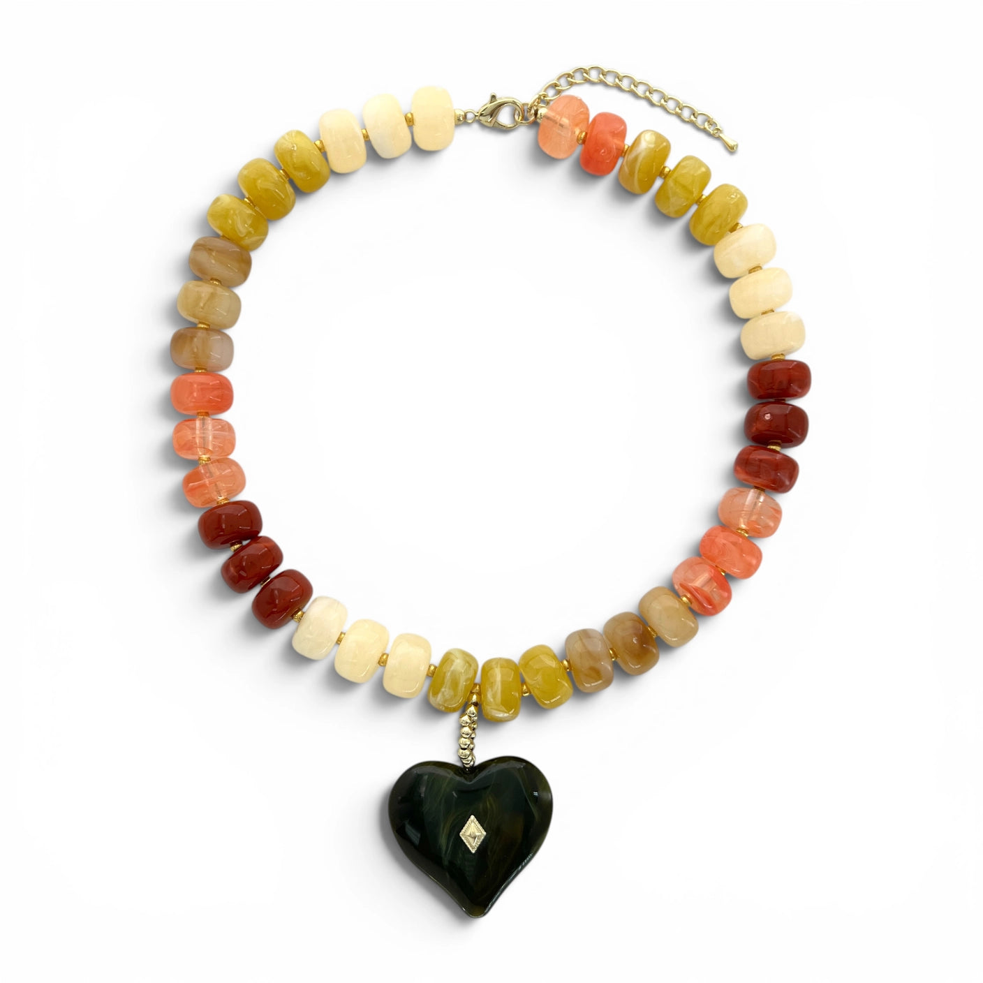 Candy Beaded Heart Charm Necklace - Multicolor