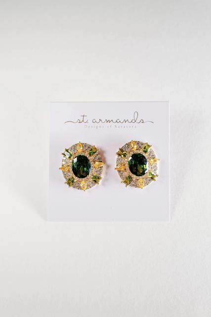 Olive and Canary Oval Luxe Statement Earrings