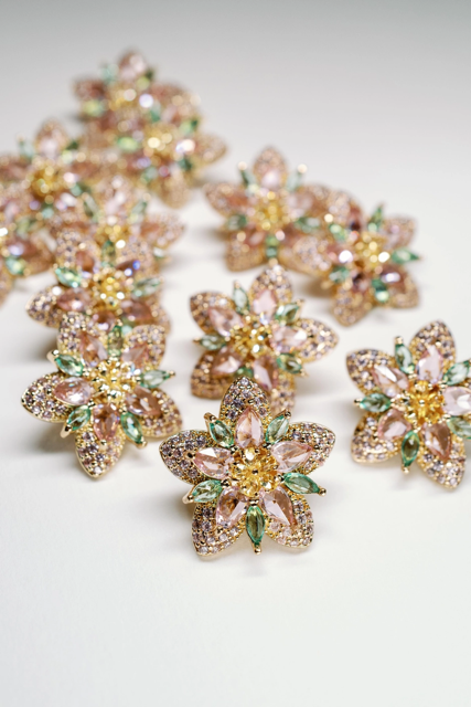 Lotus Bloom Crystal Statement Stud Earrings