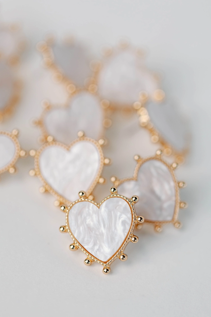 Gold Studded Pink Tortoise Heart Statement Earrings