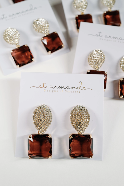Pavé Gumdrop Clear Crystal Statement Earrings - Smokey Plum