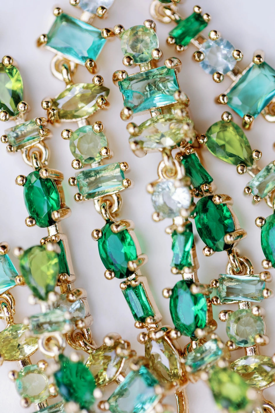 Ombre Crystal Layered Duster Statement Earrings - Green Tone