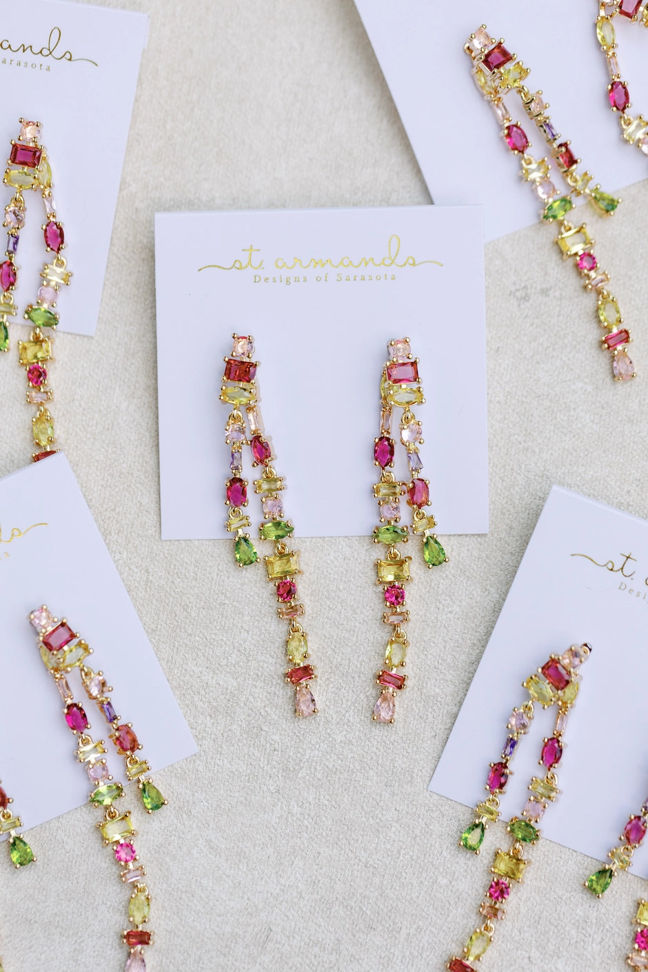 Ombre Crystal Layered Duster Statement Earrings - Jewel Tone