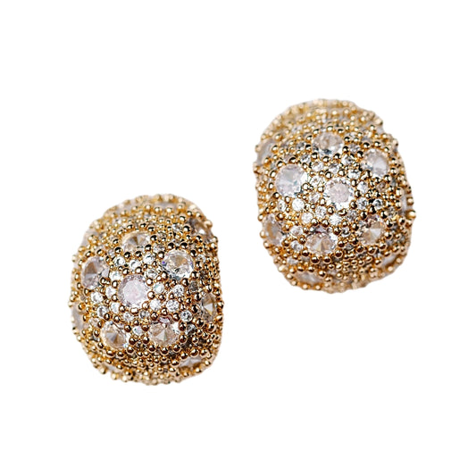 Pave Crystal Gumdrop Gold Post Back Earrings