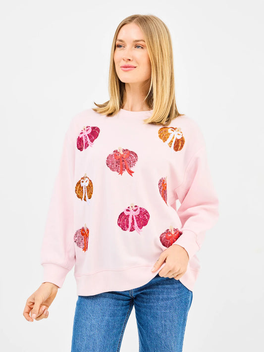 Sarah Pumpkin Bows Embellished Sweatshirt by Mary Square - Pink