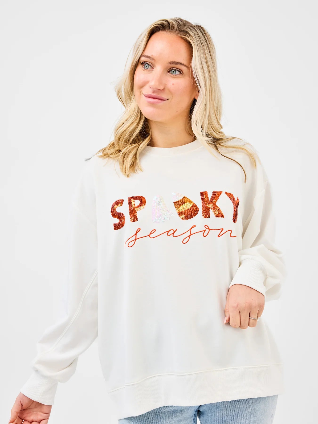 Sarah Spooky Season Embellished Sweatshirt by Mary Square - White
