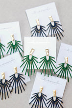 Load image into Gallery viewer, Hammered Gold Sunburst Drop Earrings - Olive Green
