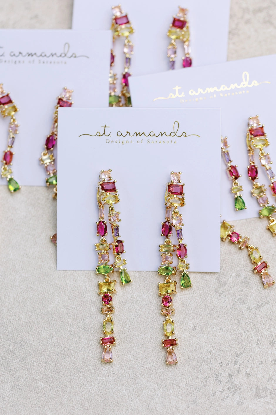 Ombre Crystal Layered Duster Statement Earrings - Jewel Tone