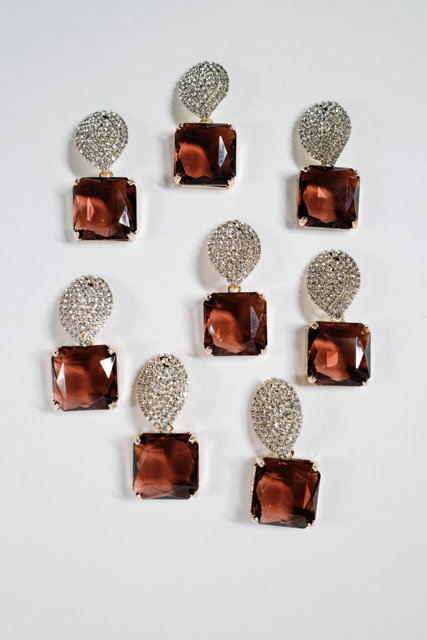 Pavé Gumdrop Clear Crystal Statement Earrings - Smokey Plum