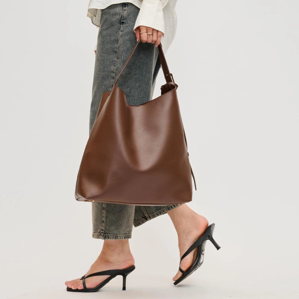 Zelda Vegan Leather Hobo Handbag - Chocolate Brown