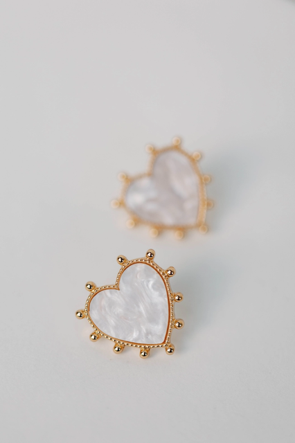 Gold Studded Pink Tortoise Heart Statement Earrings
