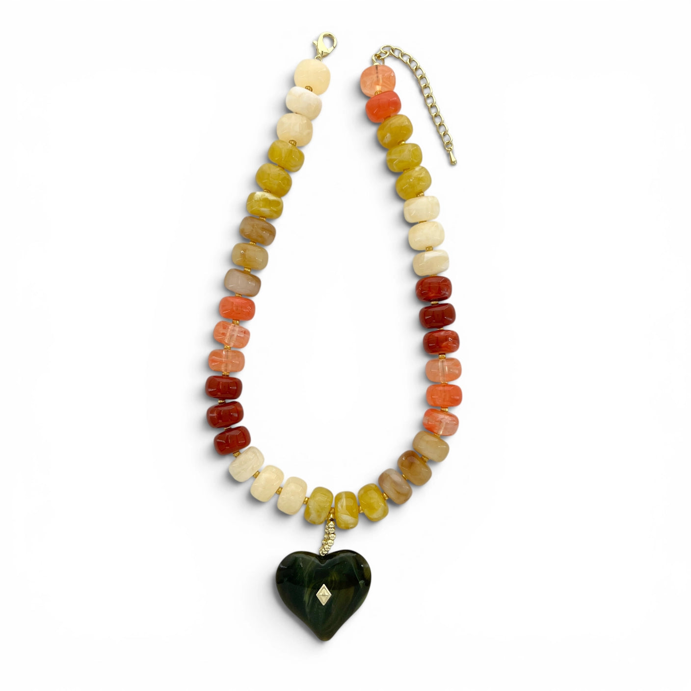 Candy Beaded Heart Charm Necklace - Multicolor