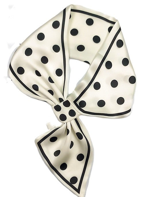 Polka Dot Print Loop Scarf - Ivory Black Multi