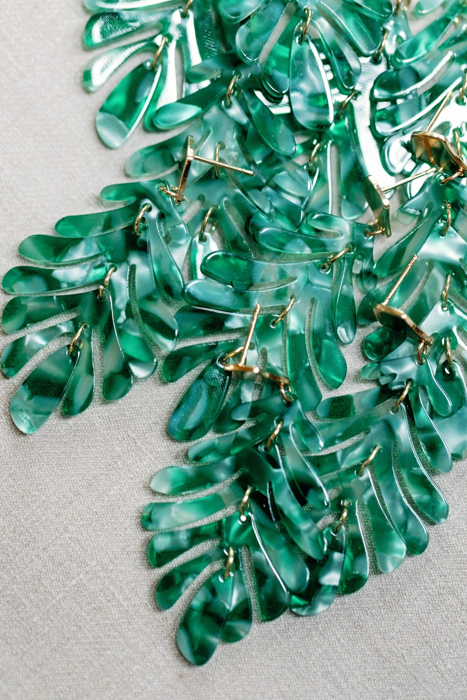 Monstera Palm Drop Earrings - Green Multi