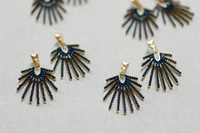 Load image into Gallery viewer, Hammered Gold Sunburst Drop Earrings - Navy Blue
