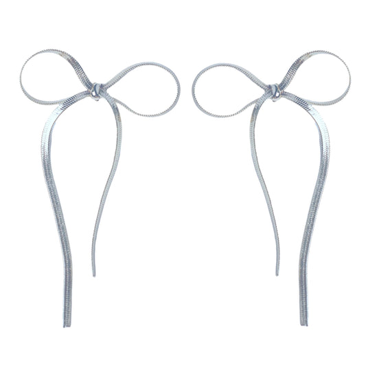 Bow Shaped 925 Silver Plated Maxi Duster Earrings