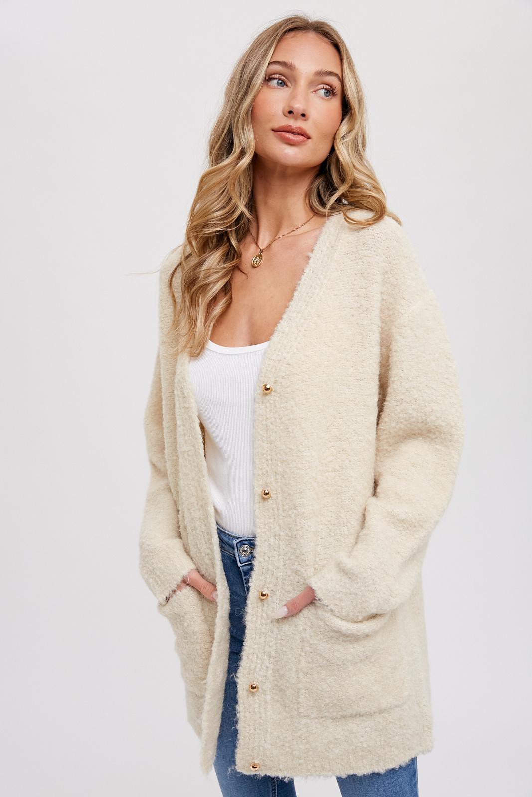 zSALE Holborn Long Sleeve Soft Fuzzy Drape Front Cardigan - Oatmeal