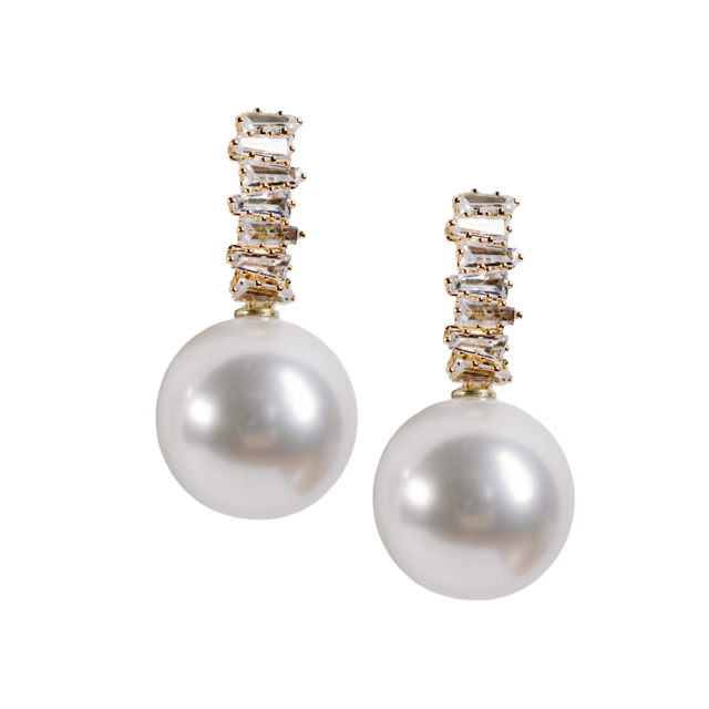 Crystal Baguette Pearl Drop Statement Earrings