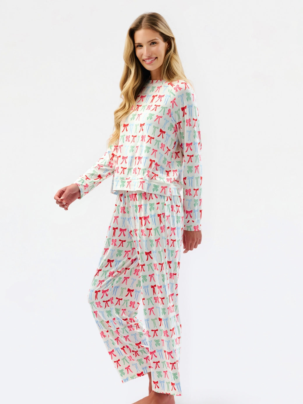 Colorful Bows Annie Printed Long Sleeve Pant Pajama Set - Multi