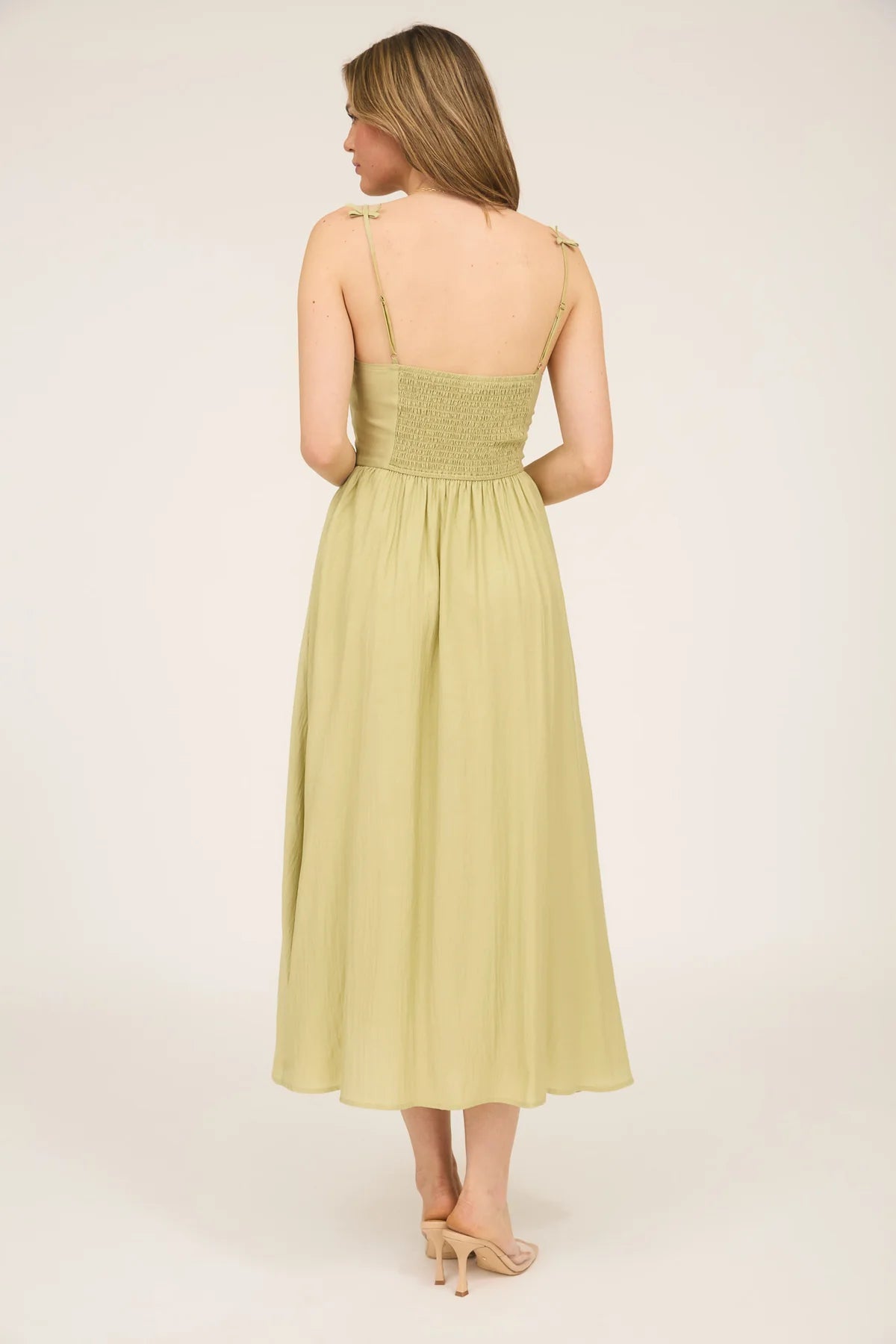 Beth Bow Strap Detail Tank Midi Dress - Pistachio Green