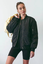 Load image into Gallery viewer, zSALE Ally Solid Ruched Bomber Jacket - Black
