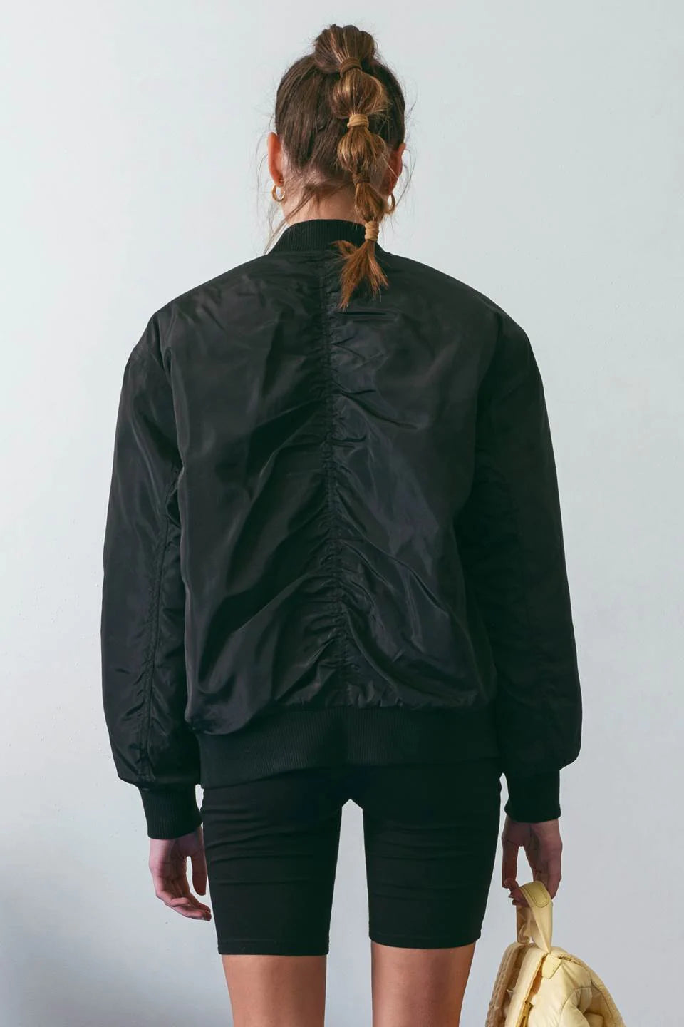 zSALE Ally Solid Ruched Bomber Jacket - Black