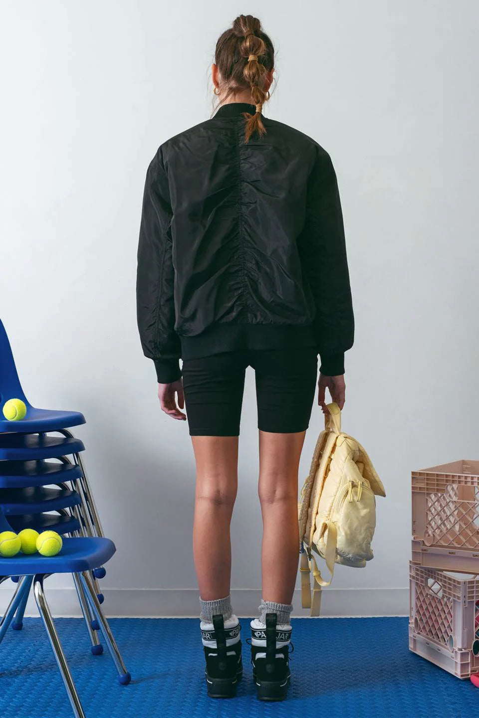 zSALE Ally Solid Ruched Bomber Jacket - Black