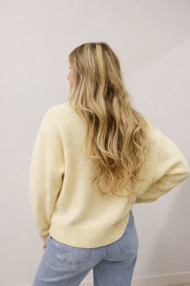 Desiree Crewneck Long Sleeve Oversized Knit Sweater Pullover - Butter Yellow