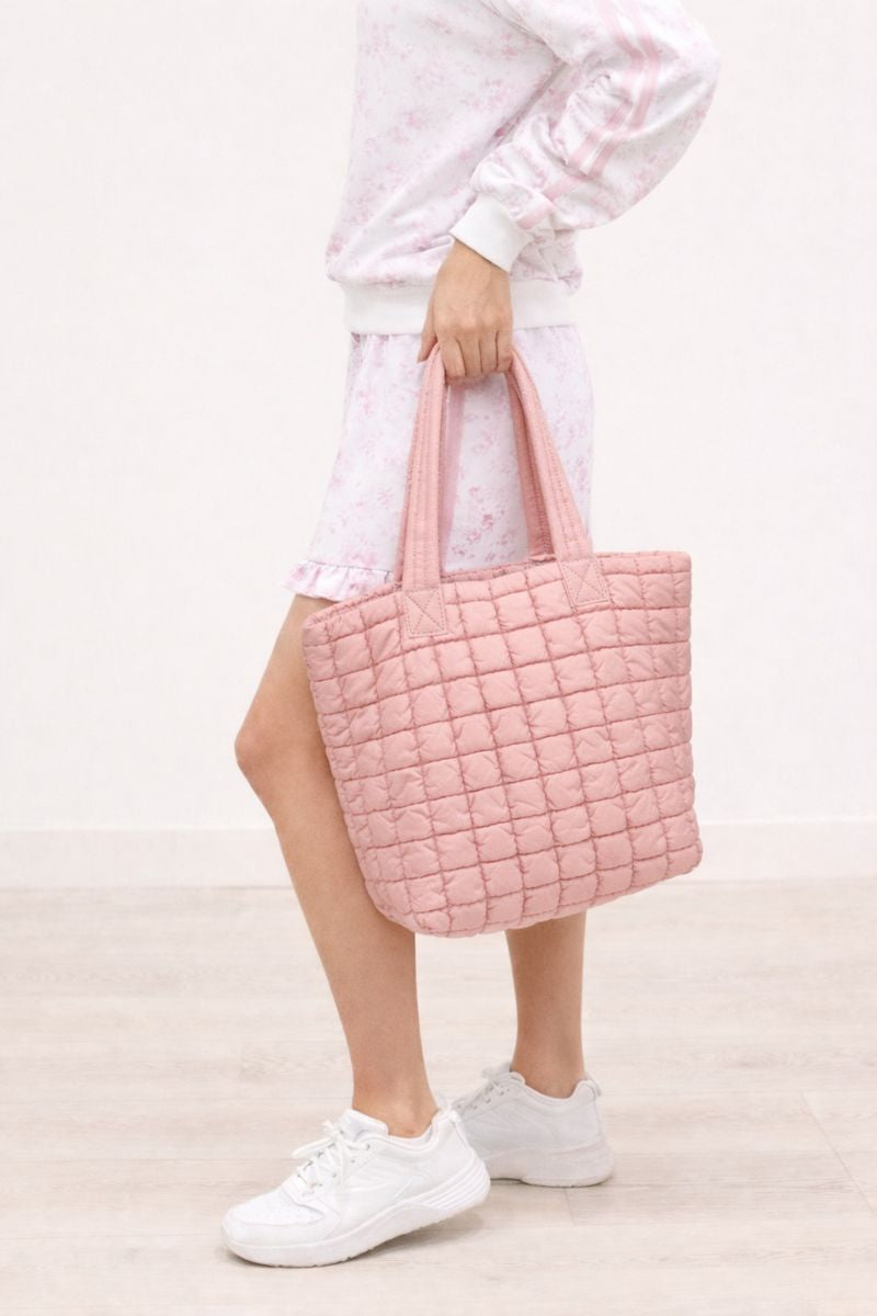 Breakaway Quilted Nylon Puffer Tote - Pastel Pink