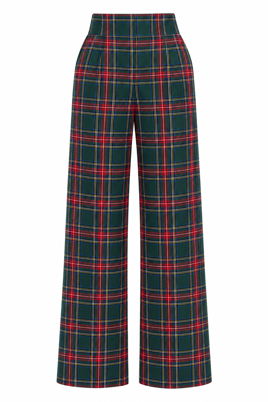 Tartan Plaid High Waisted Wide Leg Trousers - Green Multi