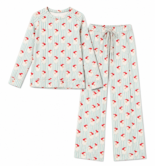 Santa Baby Vintage Annie Printed Long Sleeve Pant Pajama Set - Red Multi