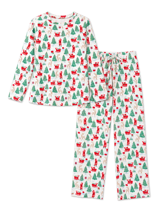 Tidings and Toile Annie Printed Long Sleeve Pant Pajama Set - Red Multi