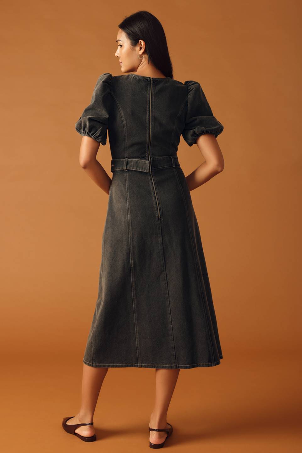 zSALE McKenzi Washed Denim Belted Wrap Midi Dress -  Black