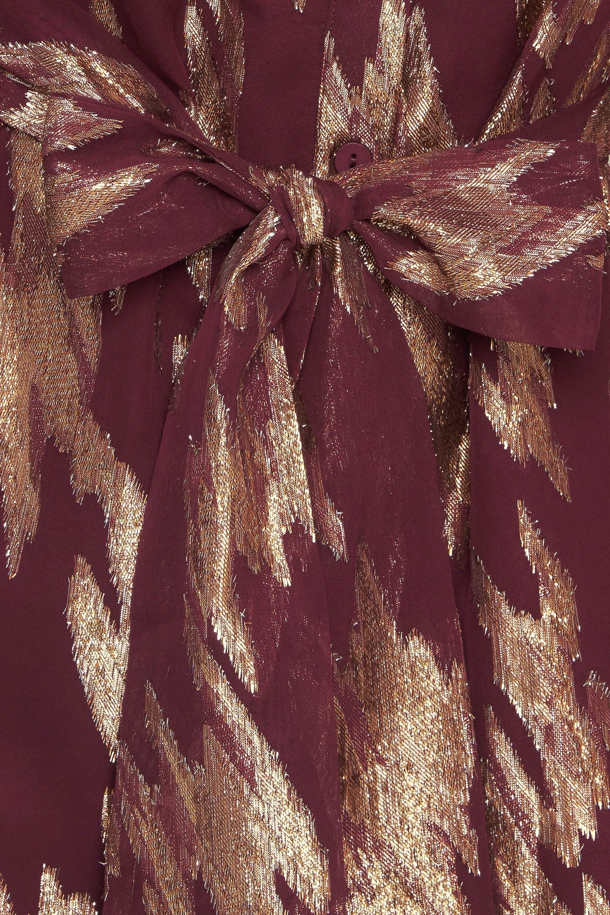 Muse Metallic Print Long Sleeve Collared Mini Dress - Burgundy Multi