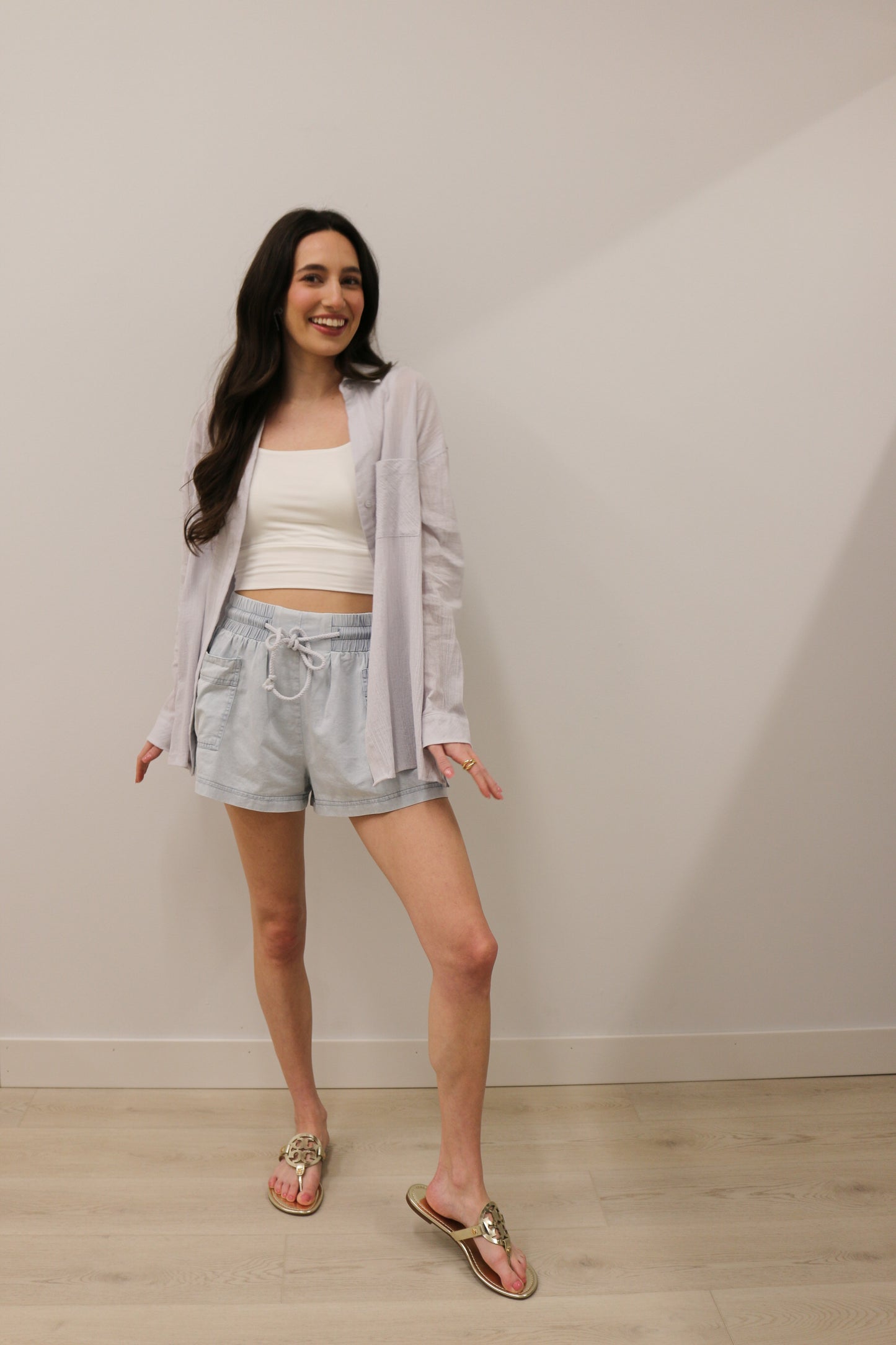 Relaxed Fit Long Sleeve Cotton Button Down- Pale Blue