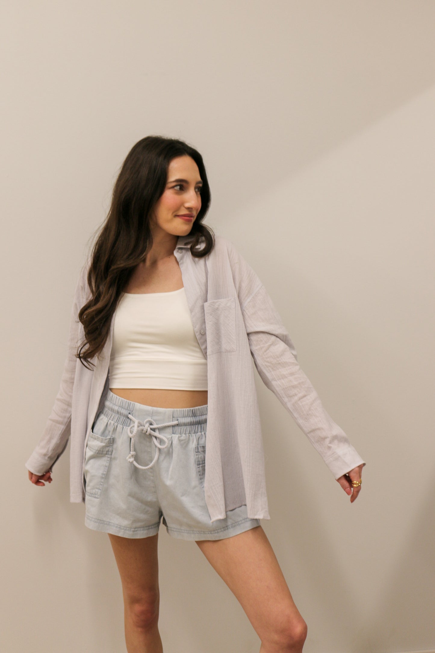 Relaxed Fit Long Sleeve Cotton Button Down- Pale Blue
