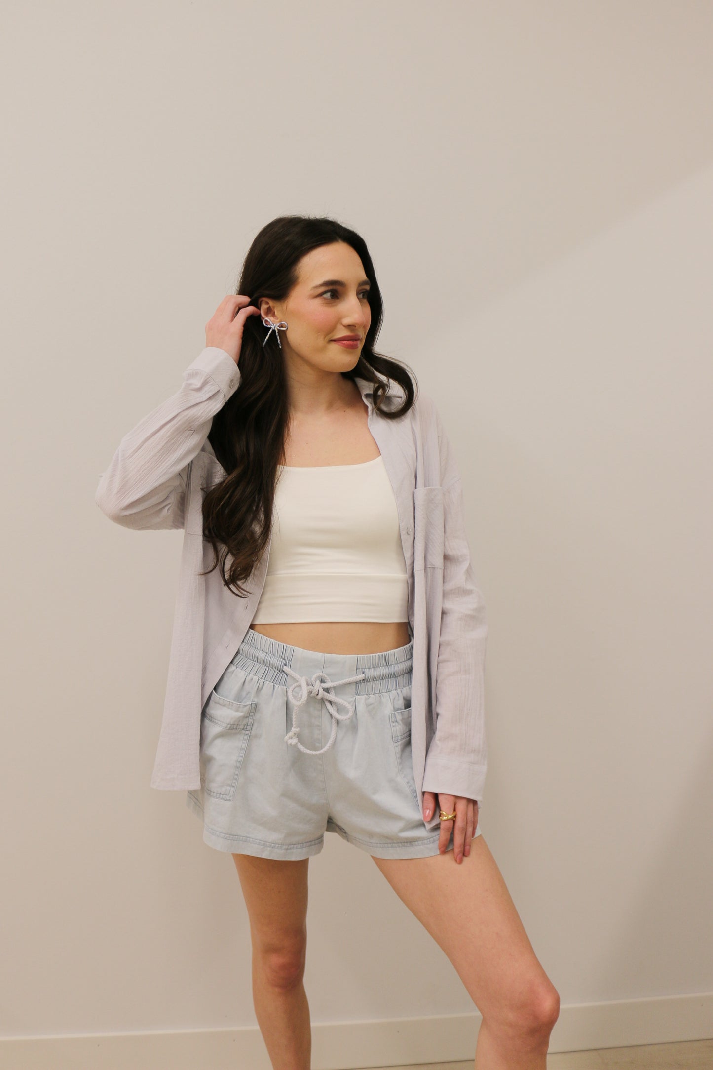 Relaxed Fit Long Sleeve Cotton Button Down- Pale Blue