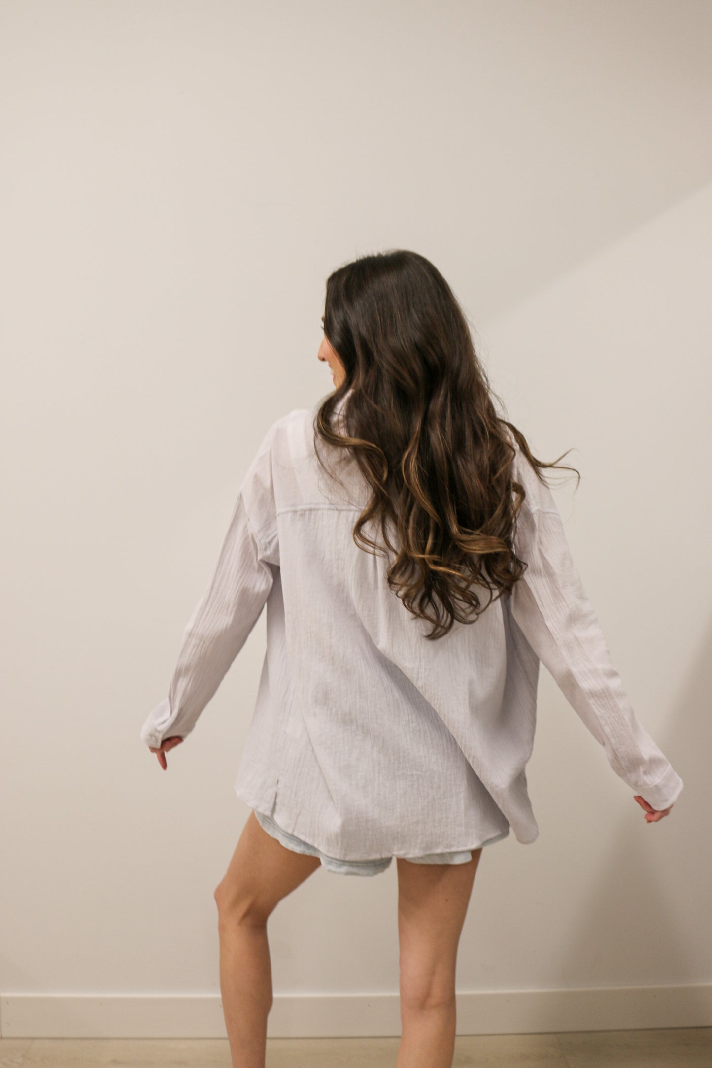 Relaxed Fit Long Sleeve Cotton Button Down- Pale Blue
