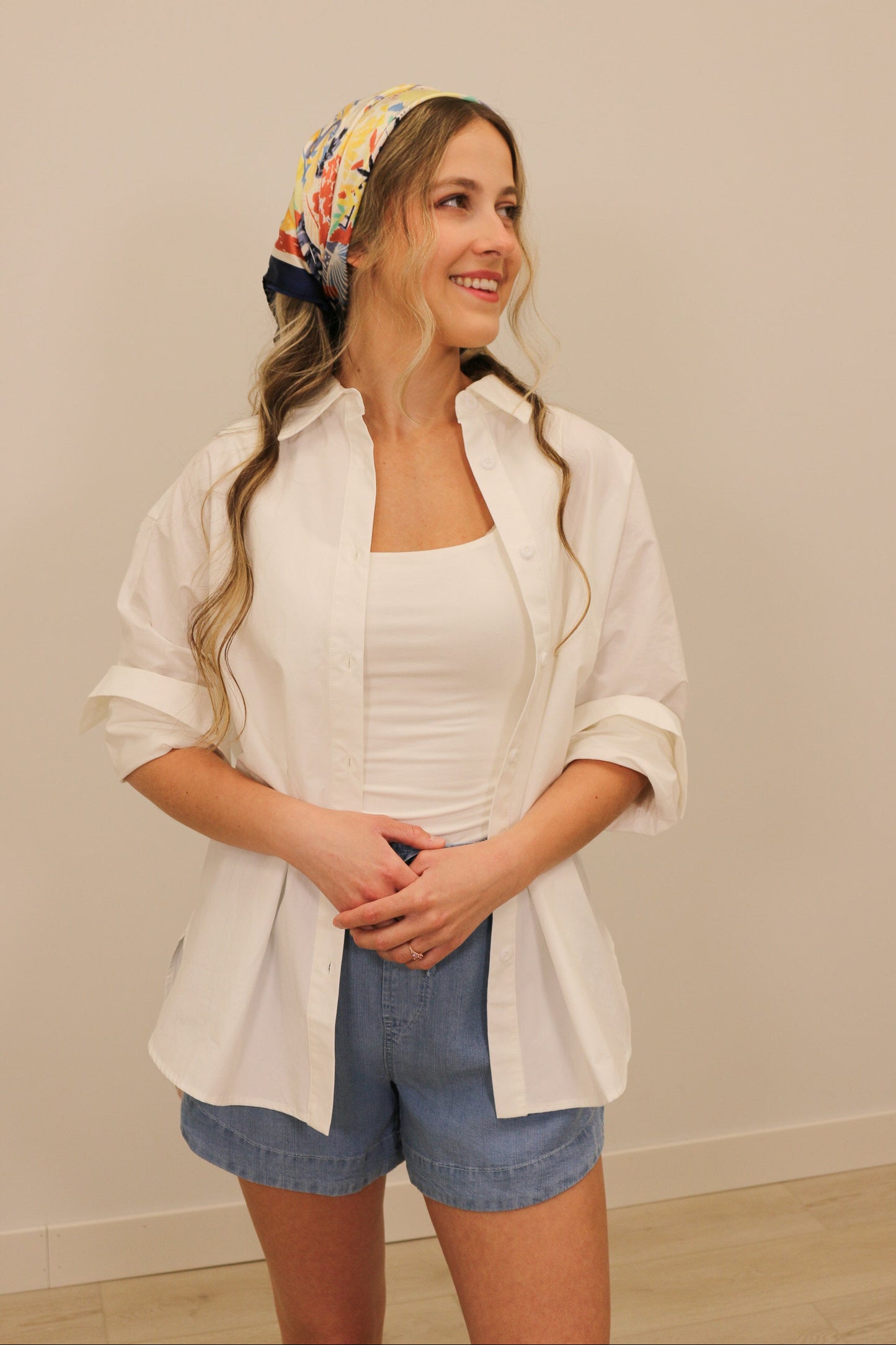 Amanda Relaxed High Waisted Chambray Shorts - Chambray Blue