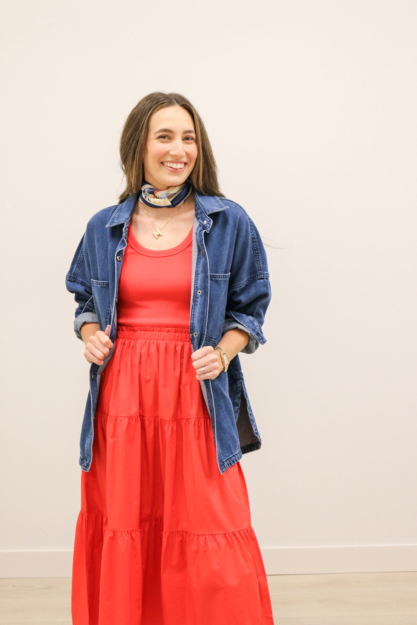 Snap Button Oversized Relaxed Fit Long Sleeve Denim Jacket - Dark Denim