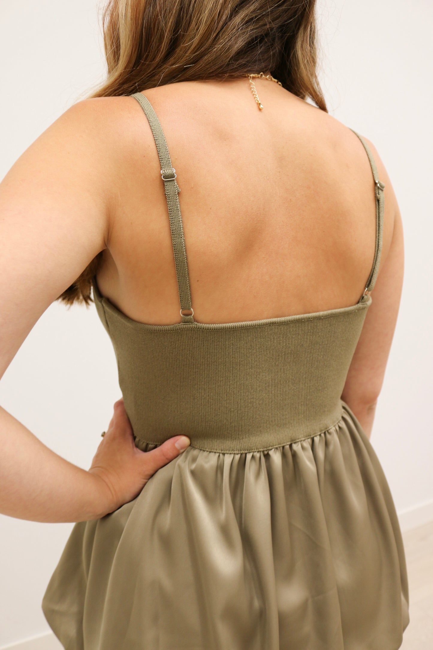 Jaded Mixed Media Silky Knit Cami Tank - Dark Olive Green