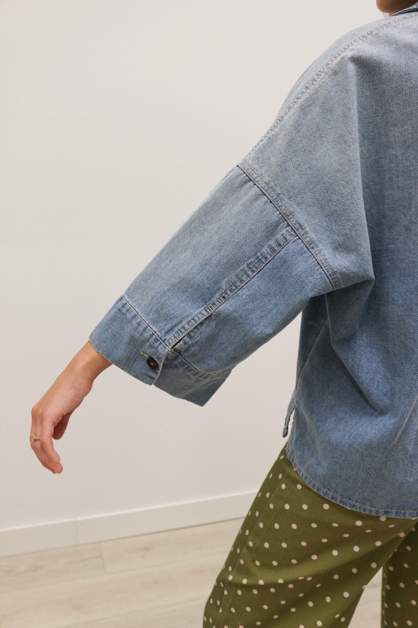 Romilly Oversized Front Pocket Collared Blouse 100% Cotton - Denim